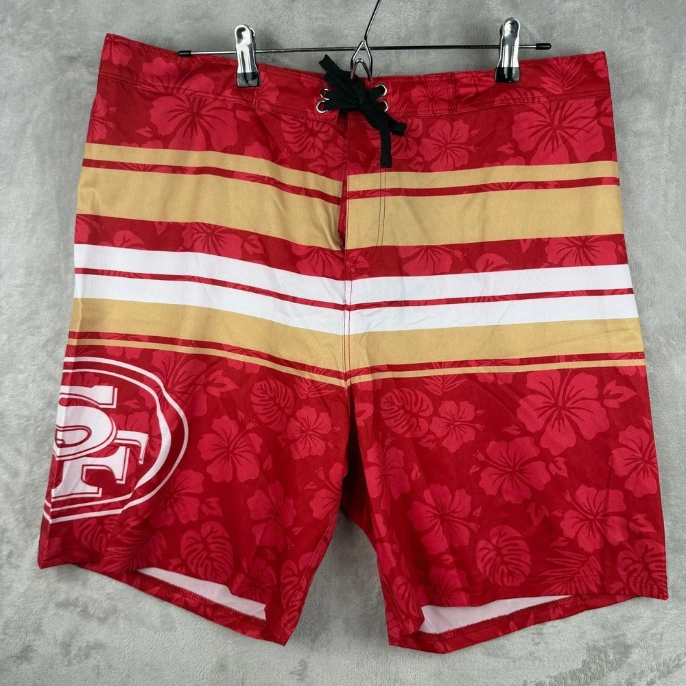 San Francisco 49ers‎ NFL Board Shorts Mens 2XL Red Floral Hibiscus Swim Trunks
